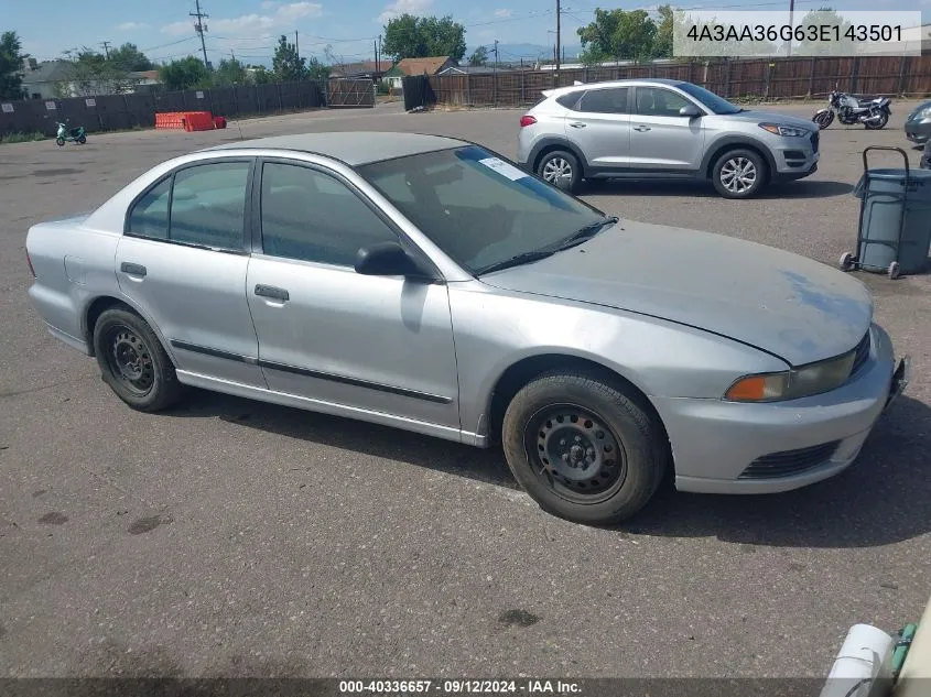 2003 Mitsubishi Galant De VIN: 4A3AA36G63E143501 Lot: 40336657