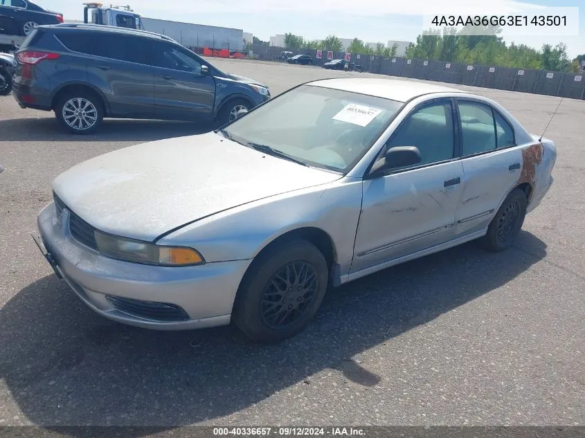 2003 Mitsubishi Galant De VIN: 4A3AA36G63E143501 Lot: 40336657