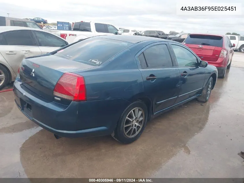 2005 Mitsubishi Galant Es/Se VIN: 4A3AB36F95E025451 Lot: 40305946