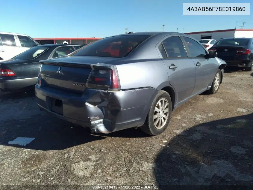 2008 Mitsubishi Galant Es VIN: 4A3AB56F78E019860 Lot: 35210435