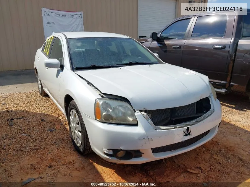 2012 Mitsubishi Galant Es/Se VIN: 4A32B3FF3CE024118 Lot: 40523752