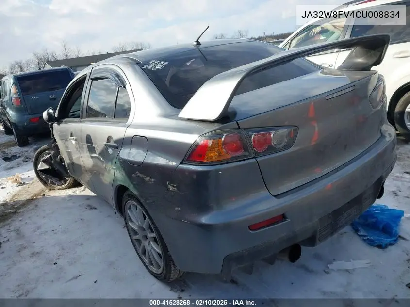 2012 Mitsubishi Lancer Evolution Gsr VIN: JA32W8FV4CU008834 Lot: 41528268