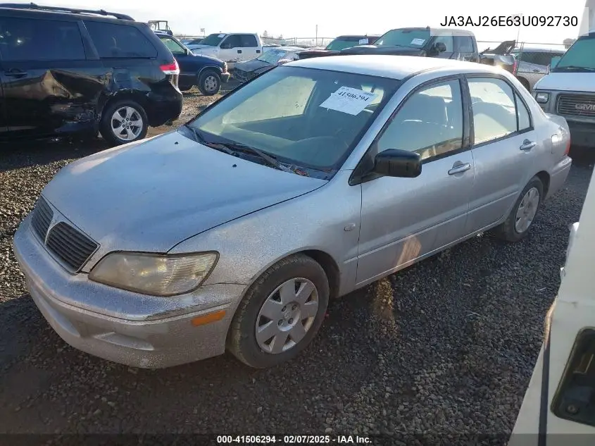 2003 Mitsubishi Lancer Es VIN: JA3AJ26E63U092730 Lot: 41506294