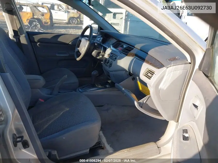 2003 Mitsubishi Lancer Es VIN: JA3AJ26E63U092730 Lot: 41506294