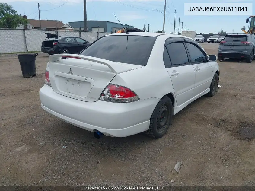 2006 Mitsubishi Lancer Ralliart VIN: JA3AJ66FX6U611041 Lot: 12621815