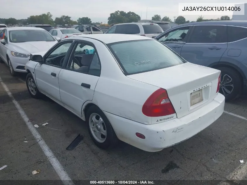 2001 Mitsubishi Mirage Es VIN: JA3AY26CX1U014006 Lot: 40513680