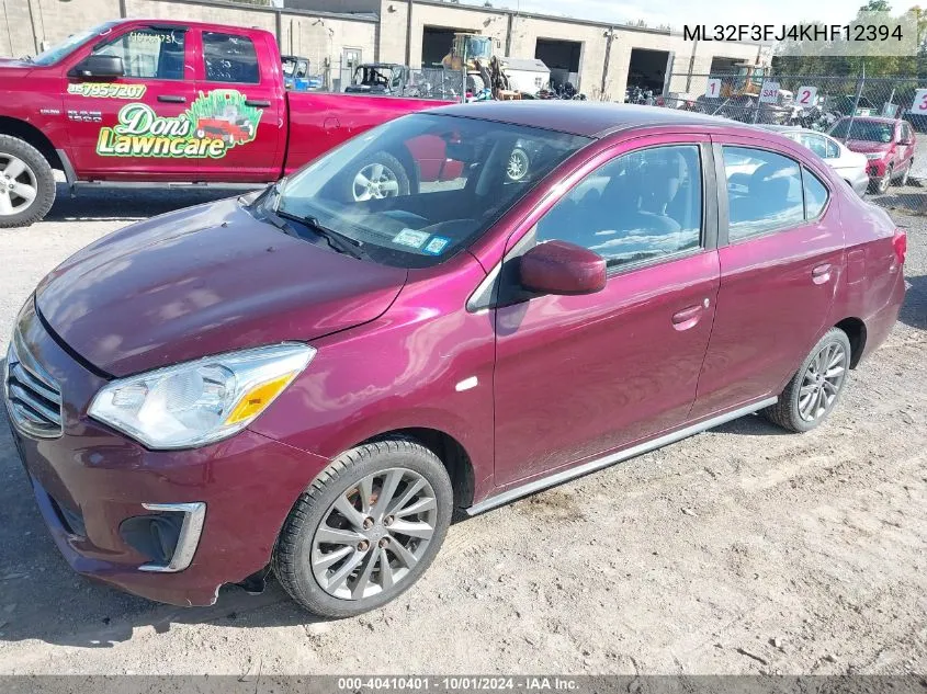 2019 Mitsubishi Mirage G4 Es VIN: ML32F3FJ4KHF12394 Lot: 40410401