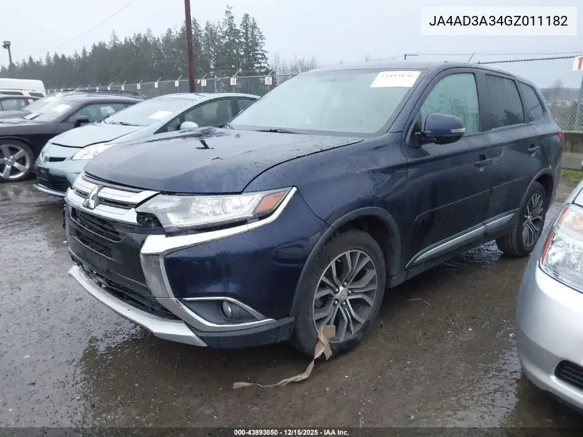 JA4AD3A34GZ011182 2016 Mitsubishi Outlander Se