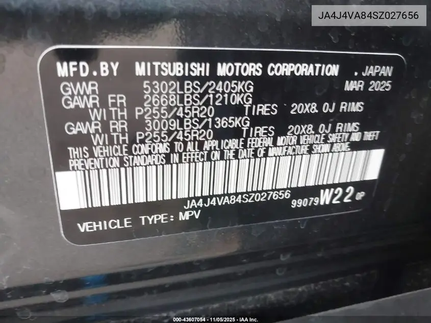 JA4J4VA84SZ027656 2025 Mitsubishi Outlander Se 2.5 S-Awc/Trail Edition S-Awc