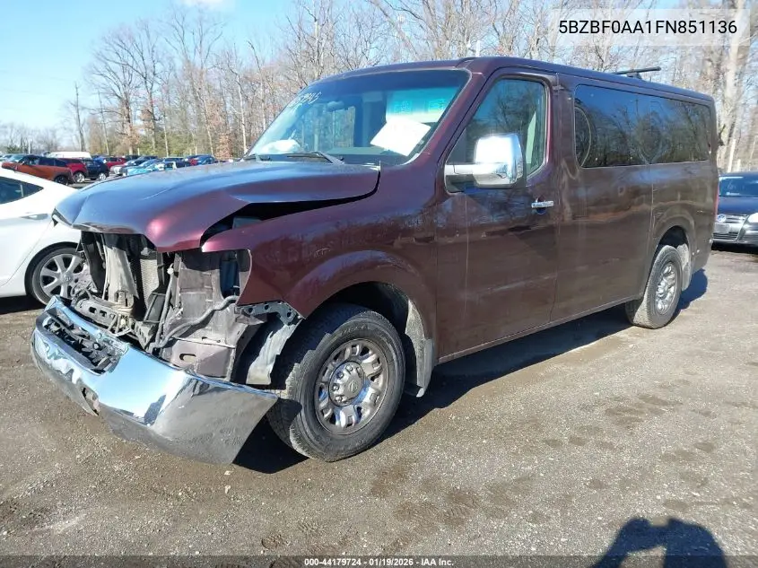 5BZBF0AA1FN851136 2015 Nissan Nv Passenger Nv3500 Hd Sv V6