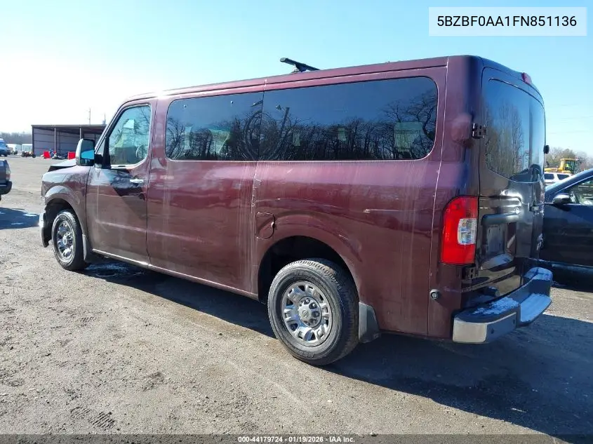 5BZBF0AA1FN851136 2015 Nissan Nv Passenger Nv3500 Hd Sv V6