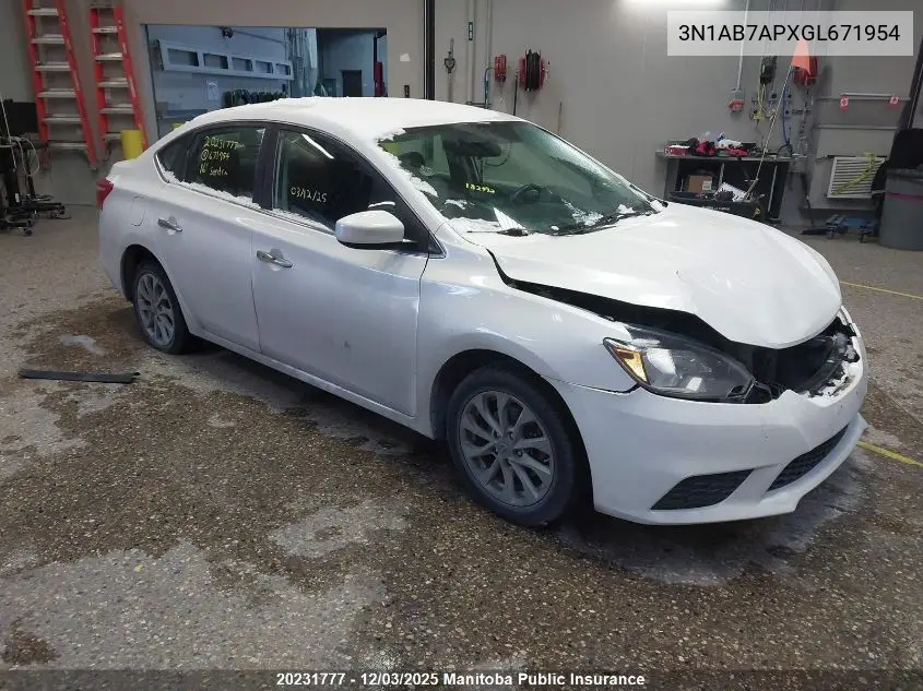 3N1AB7APXGL671954 2016 Nissan Sentra 1.8 Sv