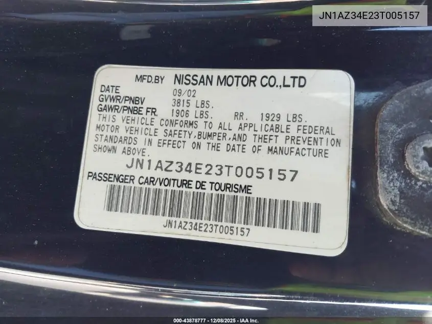 JN1AZ34E23T005157 2003 Nissan 350Z Track