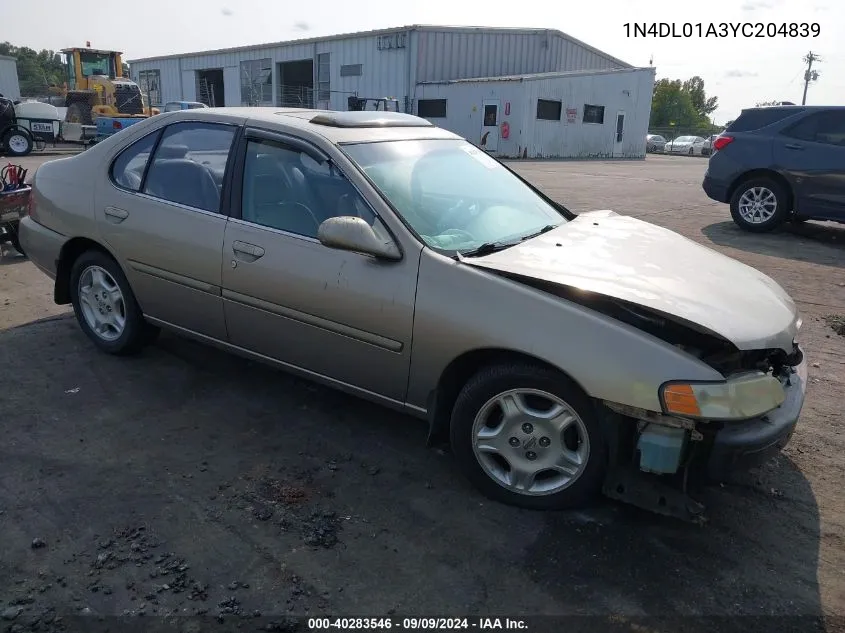 1N4DL01A3YC204839 2000 Nissan Altima Gle/Gxe/Se