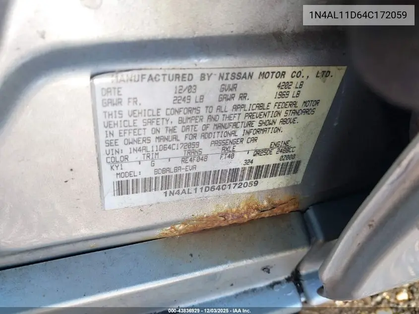 1N4AL11D64C172059 2004 Nissan Altima 2.5 S
