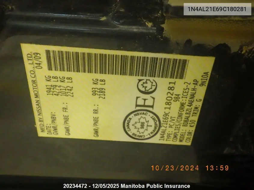 1N4AL21E69C180281 2009 Nissan Altima 2.5 S
