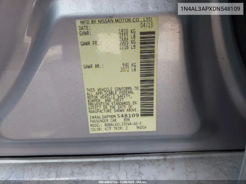 1N4AL3APXDN548109 2013 Nissan Altima 2.5 Sl