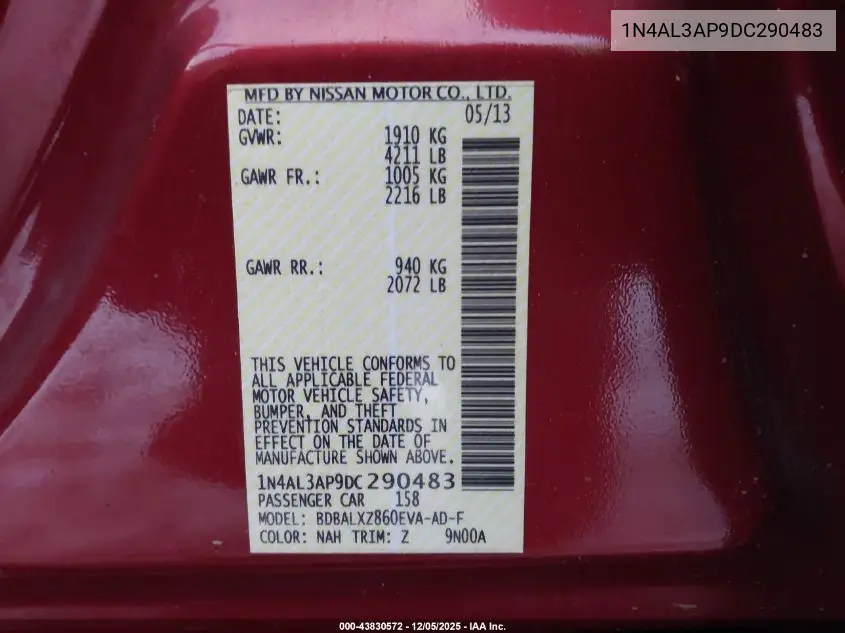 1N4AL3AP9DC290483 2013 Nissan Altima 2.5 Sl