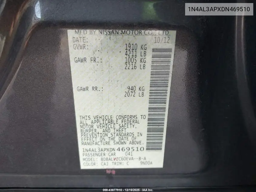 1N4AL3APXDN469510 2013 Nissan Altima 2.5 Sl