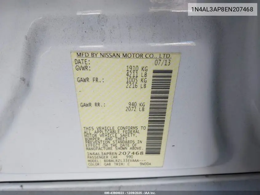 1N4AL3AP8EN207468 2014 Nissan Altima 2.5 S