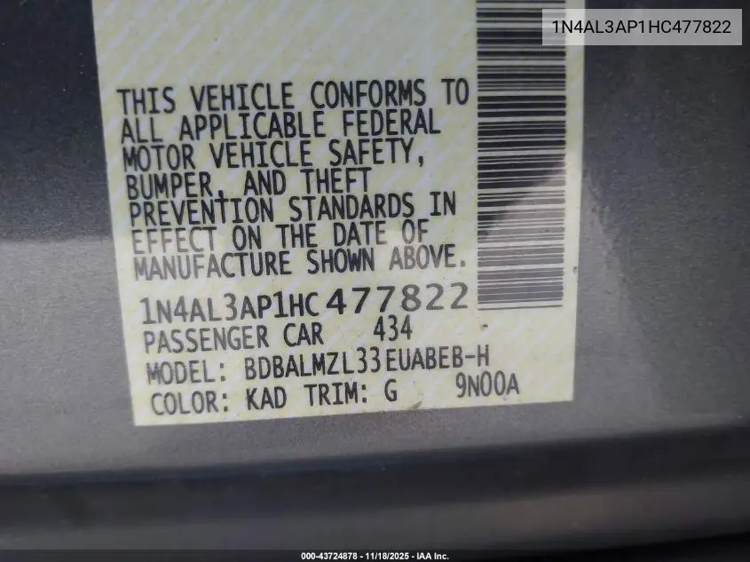 1N4AL3AP1HC477822 2017 Nissan Altima 2.5 Sv