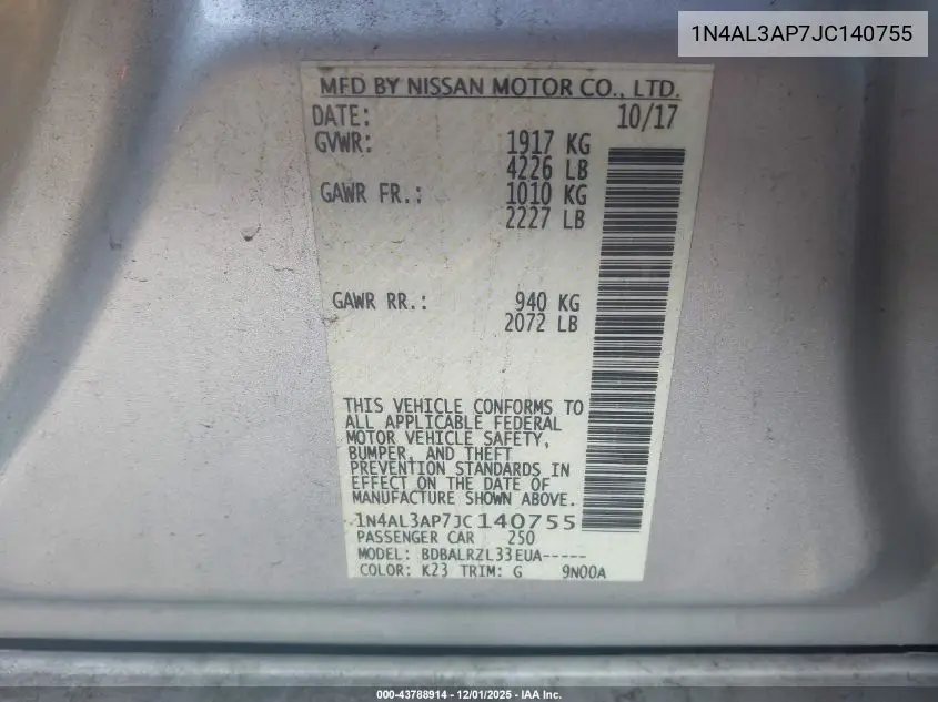 1N4AL3AP7JC140755 2018 Nissan Altima 2.5 Sl