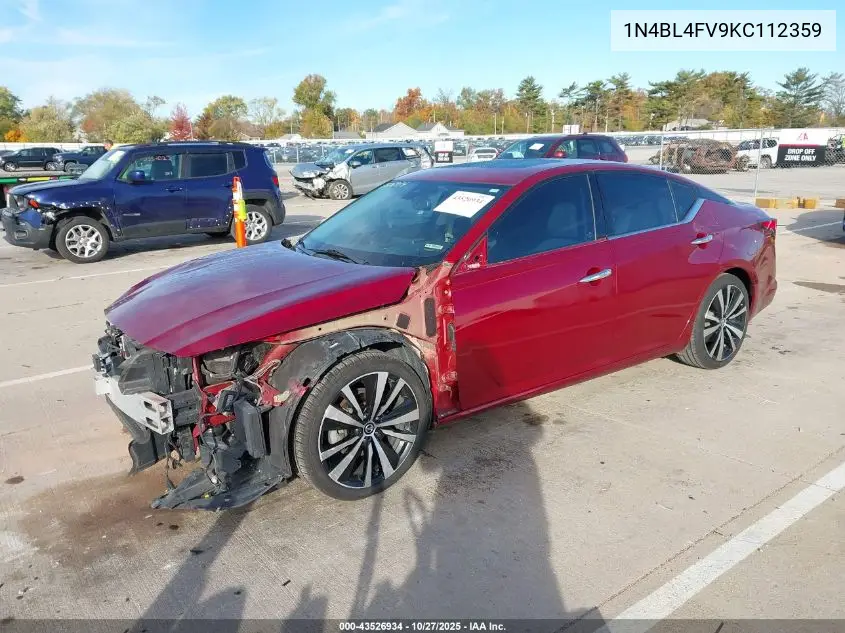 1N4BL4FV9KC112359 2019 Nissan Altima 2.5 Platinum