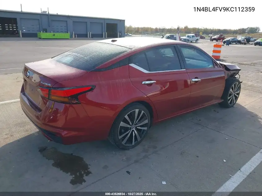 1N4BL4FV9KC112359 2019 Nissan Altima 2.5 Platinum