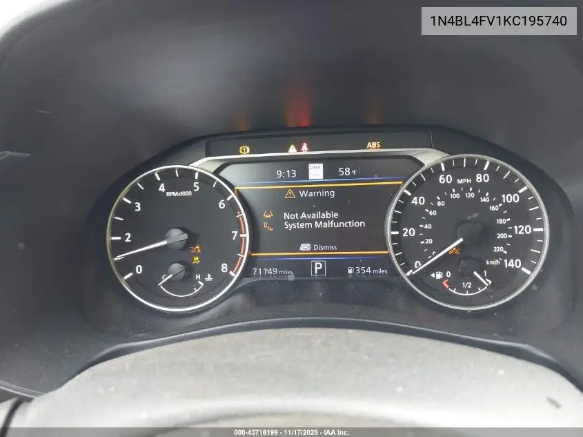 1N4BL4FV1KC195740 2019 Nissan Altima 2.5 Platinum