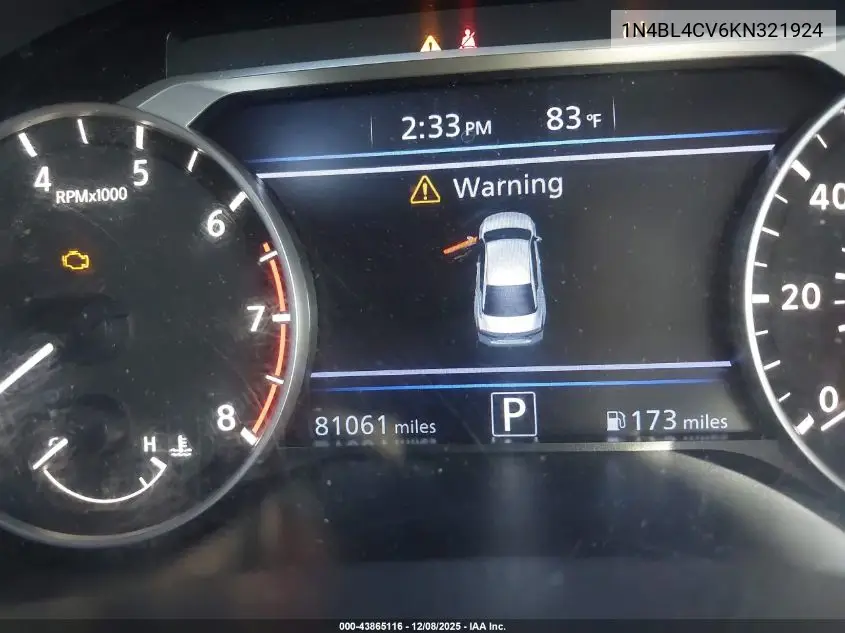 1N4BL4CV6KN321924 2019 Nissan Altima 2.5 Sr