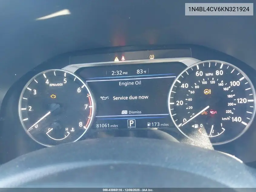 1N4BL4CV6KN321924 2019 Nissan Altima 2.5 Sr