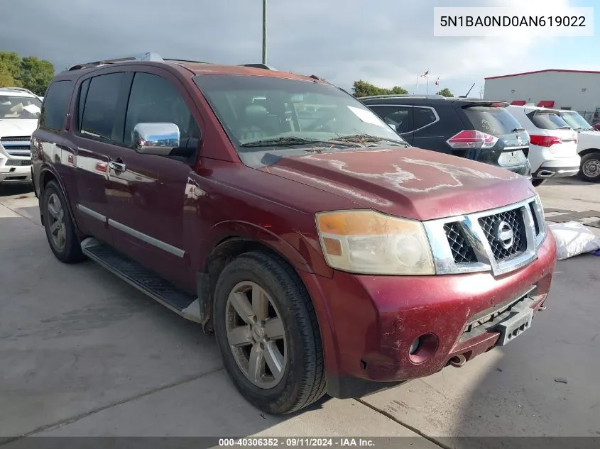 2010 Nissan Armada Se/Titanium/Platinum VIN: 5N1BA0ND0AN619022 Lot: 40306352