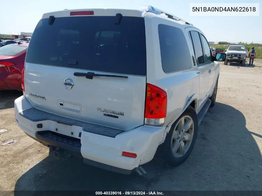 2010 Nissan Armada Platinum VIN: 5N1BA0ND4AN622618 Lot: 40339016