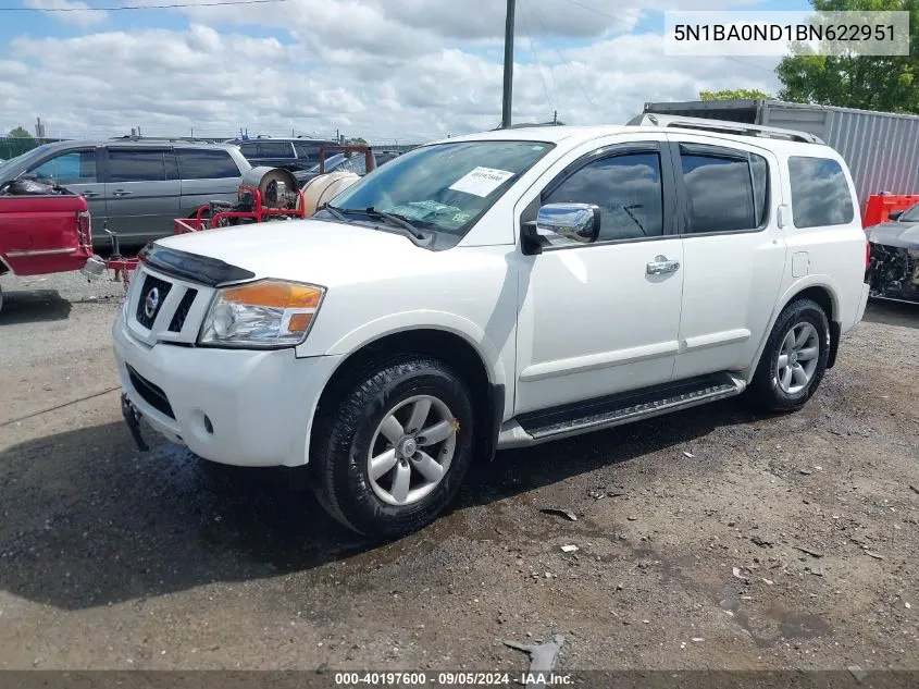 2011 Nissan Armada Sv VIN: 5N1BA0ND1BN622951 Lot: 40197600