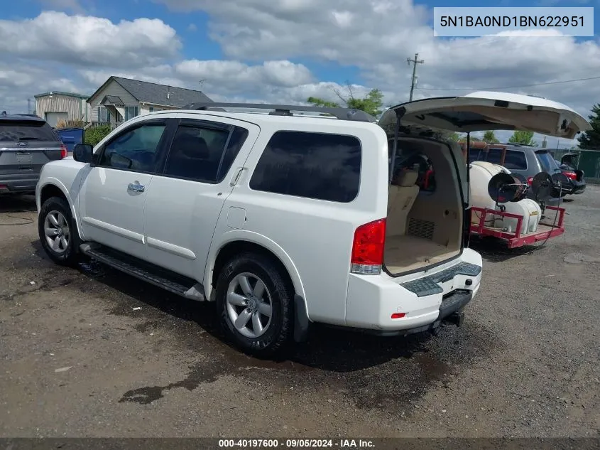 2011 Nissan Armada Sv VIN: 5N1BA0ND1BN622951 Lot: 40197600