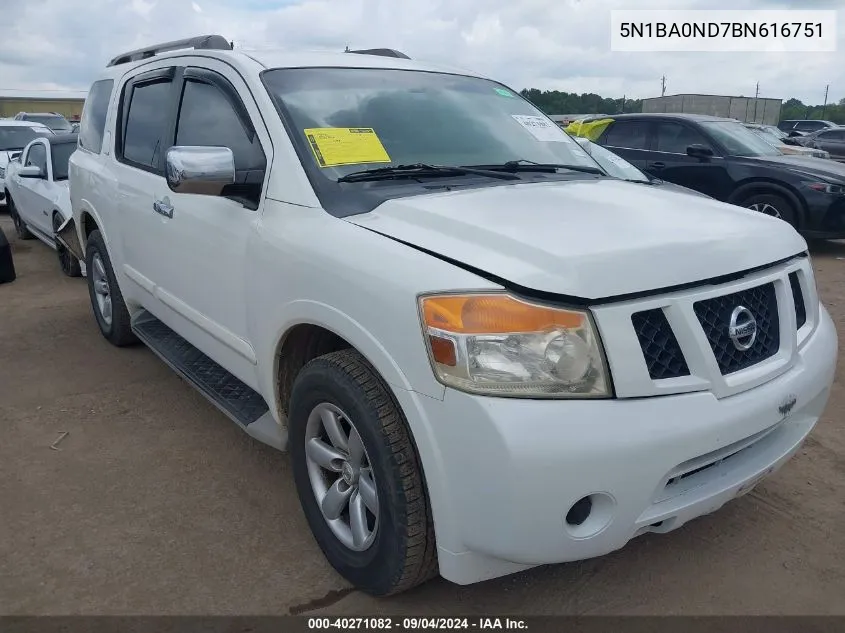 2011 Nissan Armada Sv VIN: 5N1BA0ND7BN616751 Lot: 40271082