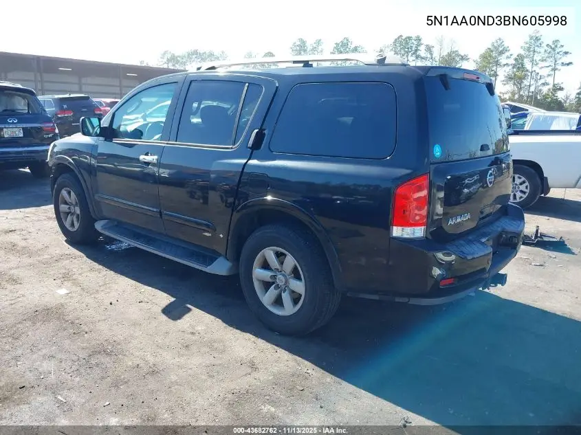 5N1AA0ND3BN605998 2011 Nissan Armada Sv