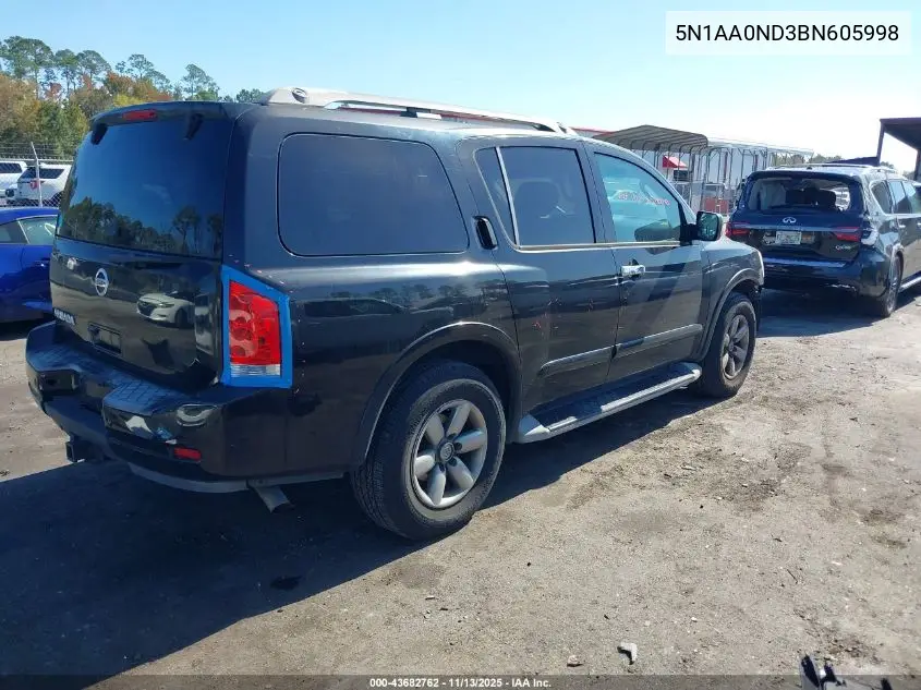5N1AA0ND3BN605998 2011 Nissan Armada Sv