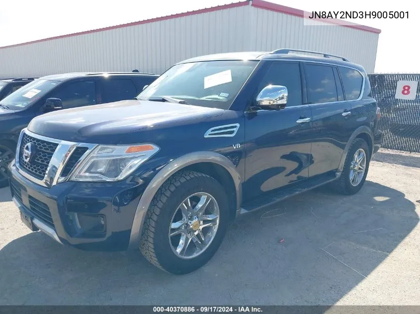 2017 Nissan Armada Platinum VIN: JN8AY2ND3H9005001 Lot: 40370886