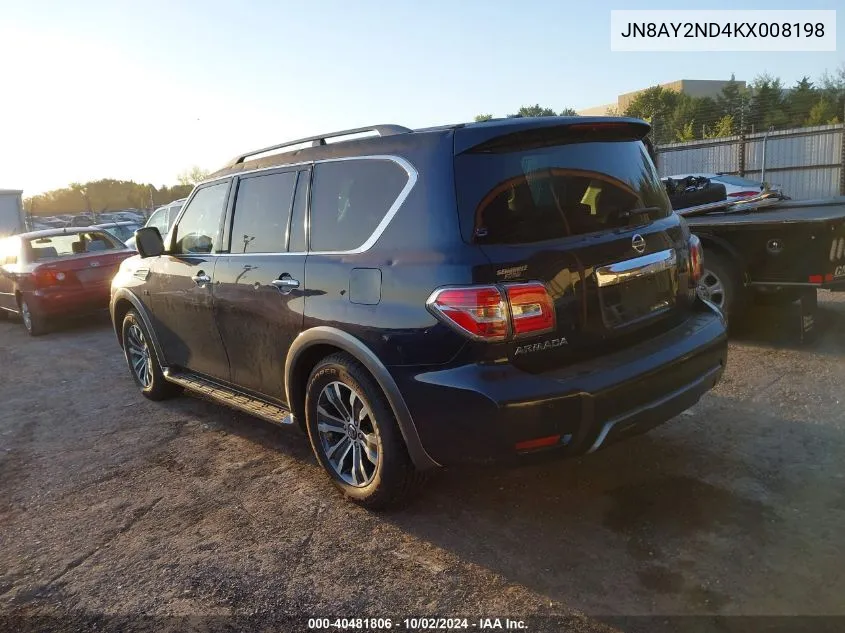 JN8AY2ND4KX008198 2019 Nissan Armada Sl