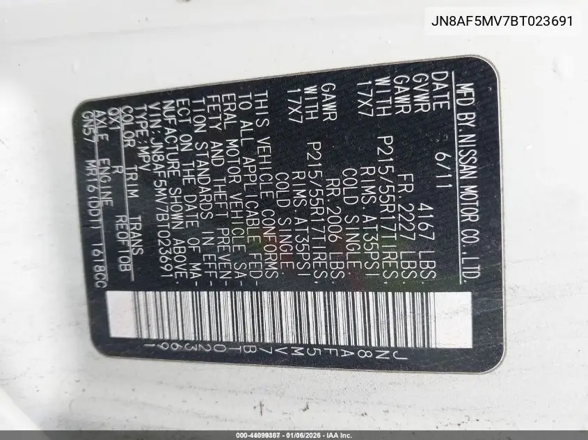 JN8AF5MV7BT023691 2011 Nissan Juke Sl