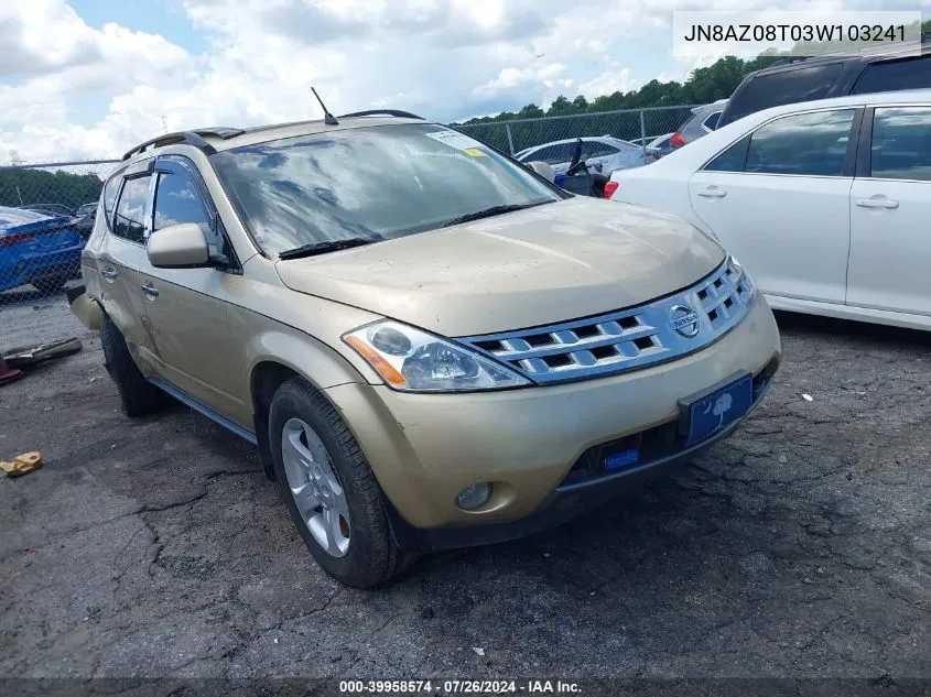 JN8AZ08T03W103241 2003 Nissan Murano Sl