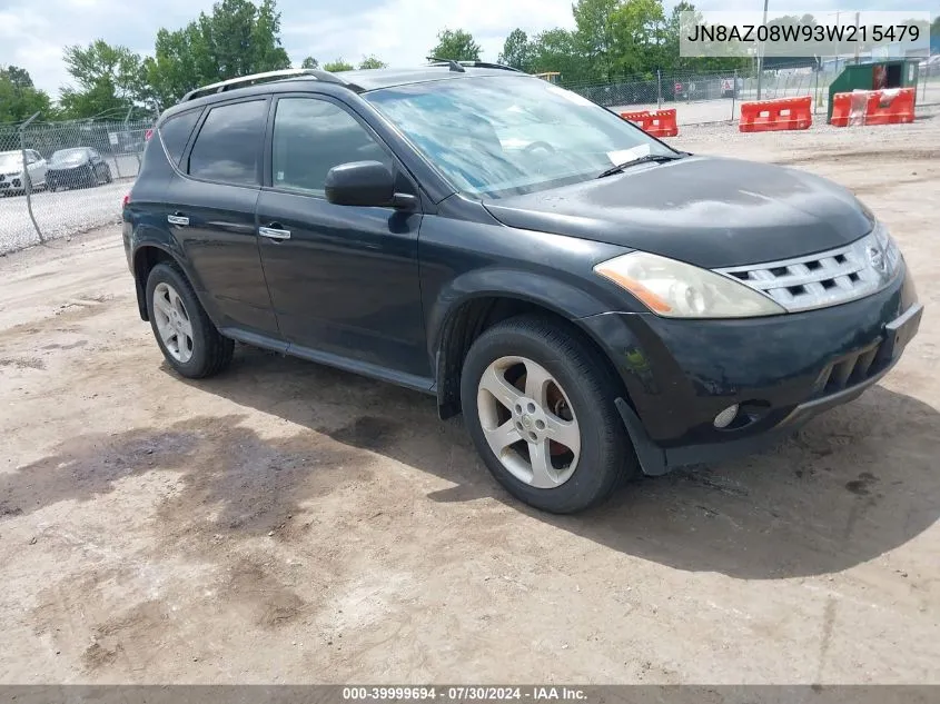 2003 Nissan Murano Sl VIN: JN8AZ08W93W215479 Lot: 39999694