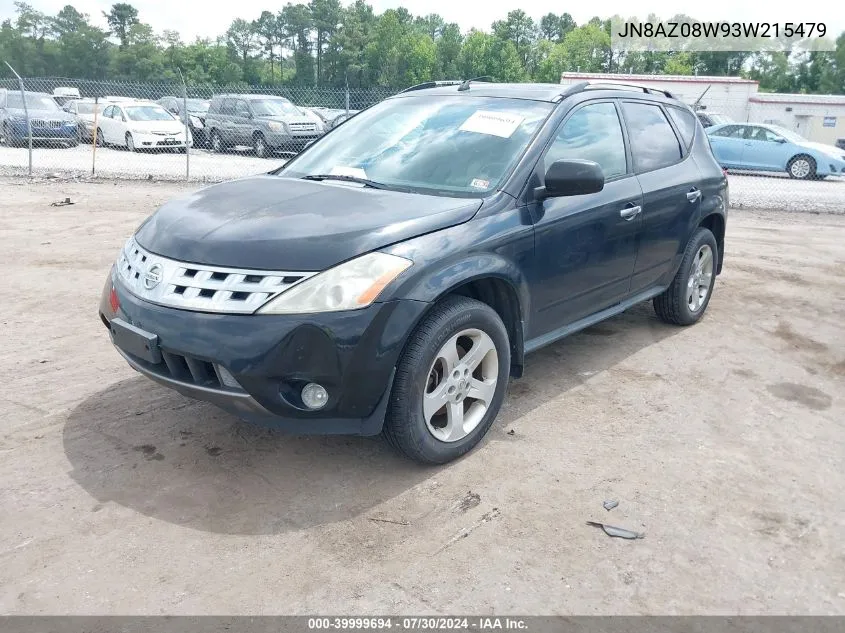 2003 Nissan Murano Sl VIN: JN8AZ08W93W215479 Lot: 39999694