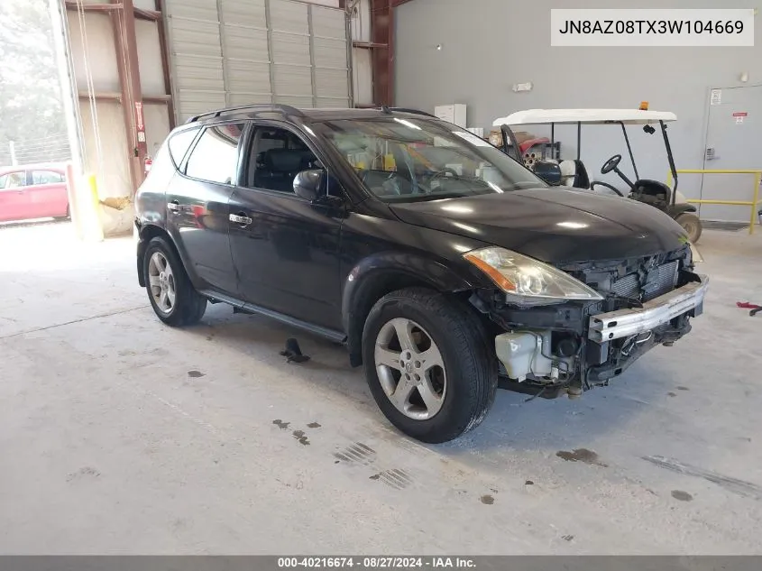 2003 Nissan Murano Sl VIN: JN8AZ08TX3W104669 Lot: 40216674