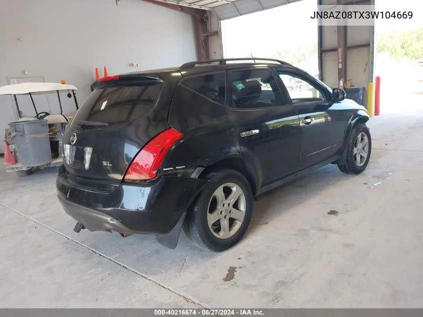 2003 Nissan Murano Sl VIN: JN8AZ08TX3W104669 Lot: 40216674