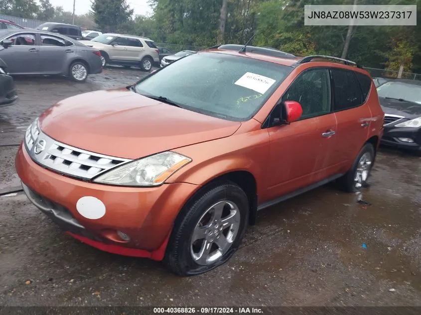 2003 Nissan Murano Sl VIN: JN8AZ08W53W237317 Lot: 40368826