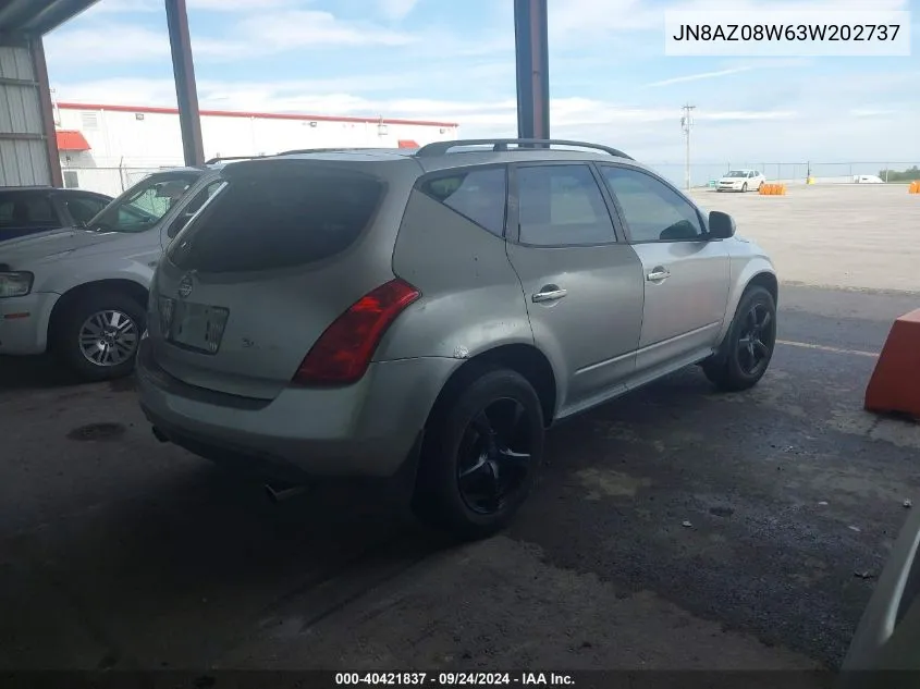 2003 Nissan Murano Sl VIN: JN8AZ08W63W202737 Lot: 40421837