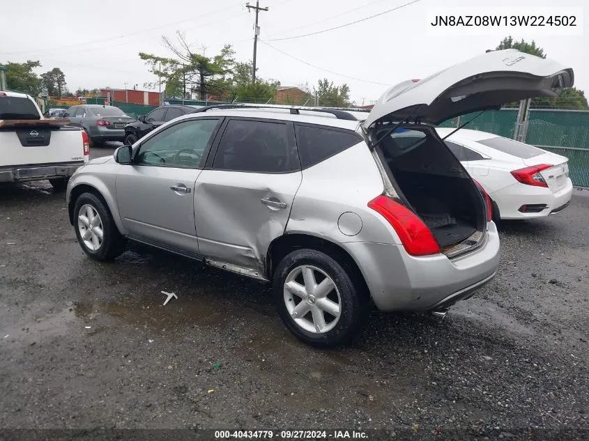 JN8AZ08W13W224502 2003 Nissan Murano Se