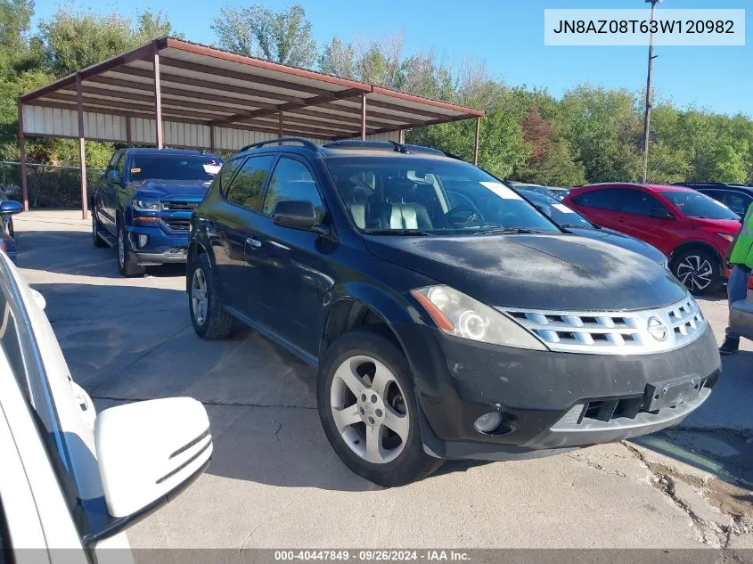 2003 Nissan Murano Sl VIN: JN8AZ08T63W120982 Lot: 40447849